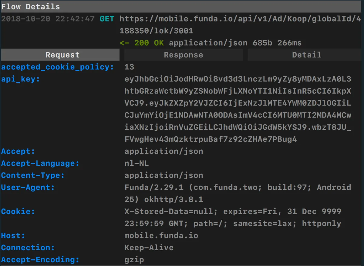 Mitmproxy screenshost of single request